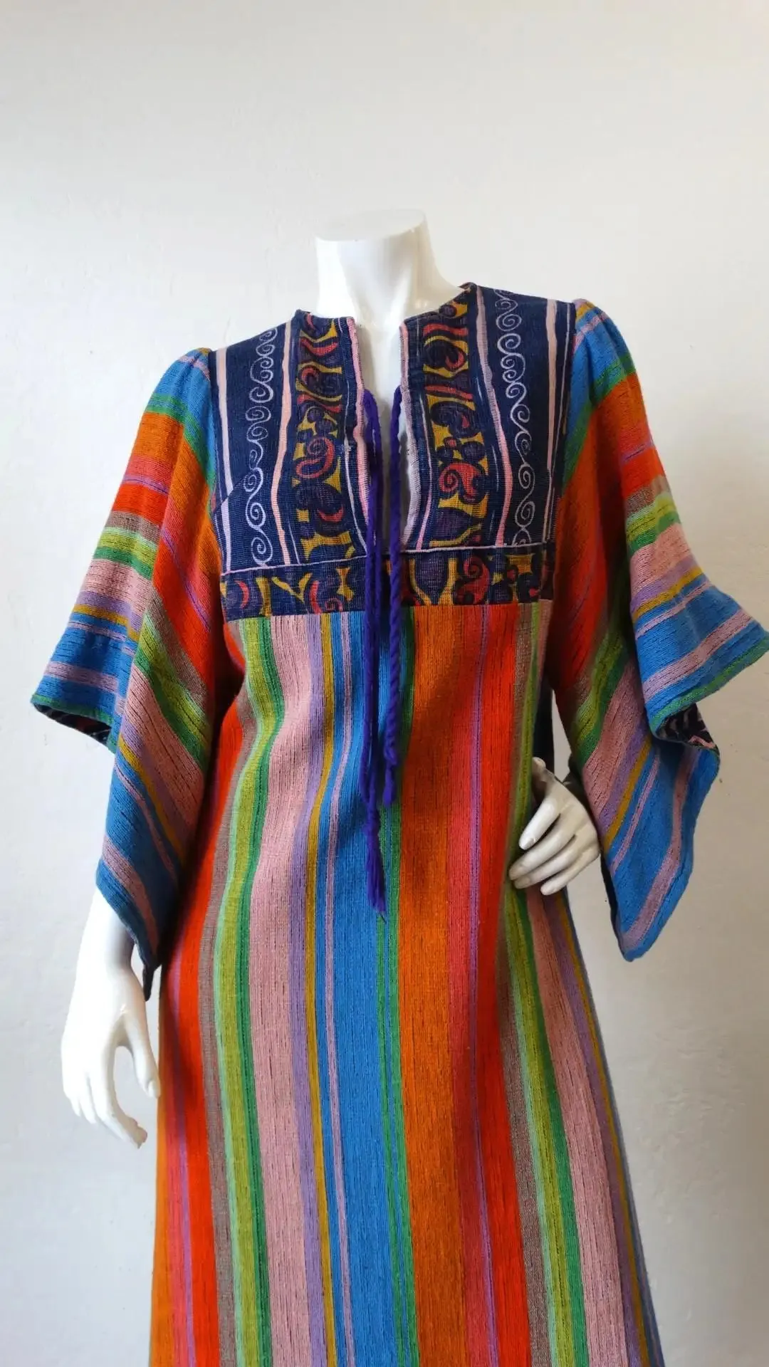 1970s Rikma Angel Sleeve Striped Dress