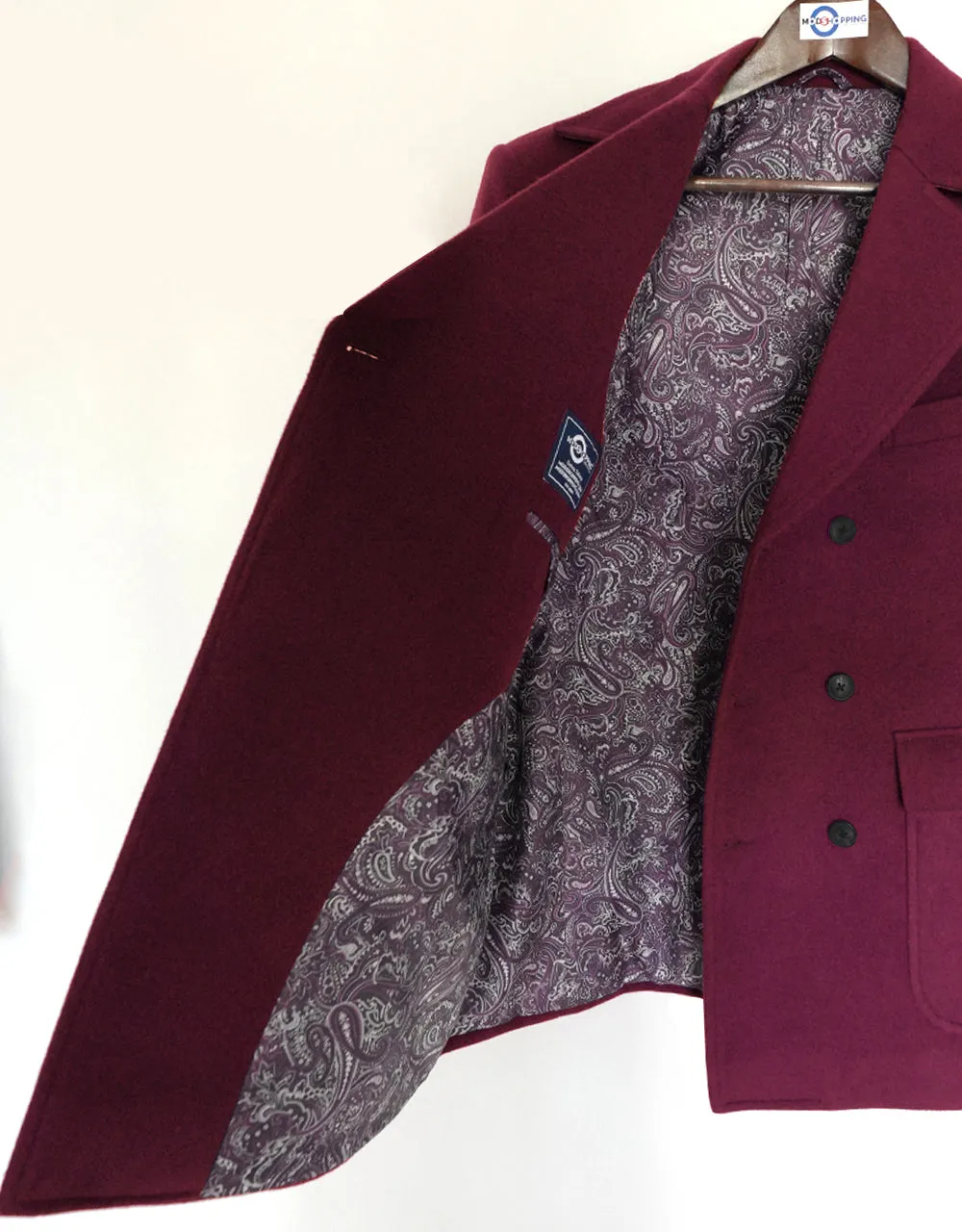 60's Retro Burgundy Double Breasted Pea Coat