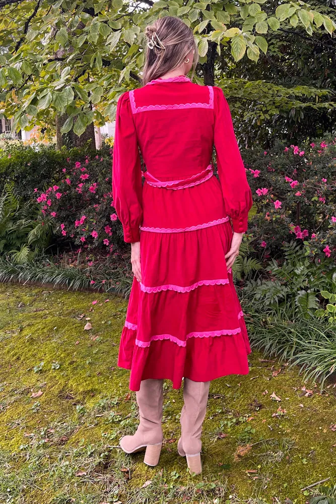 A Love Like Yours Midi Dress-Red/Pink