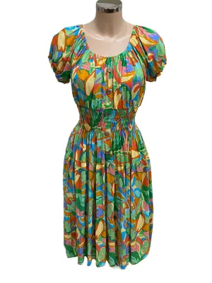 Abstract Multi Bardot Midi Dress (2 Colours)