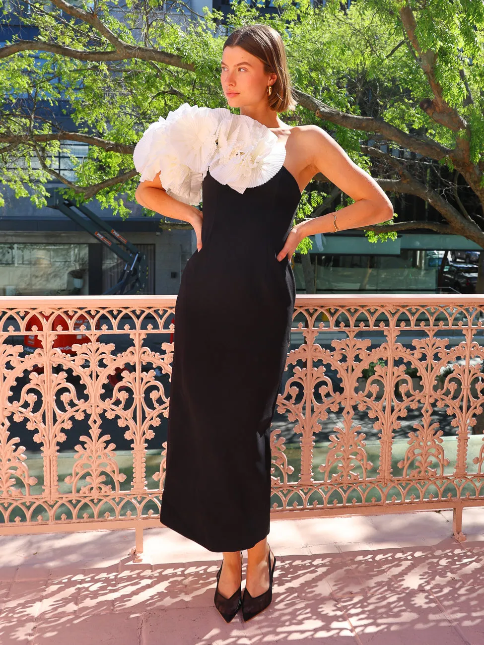 Acler Hampstead Midi Dress in Black with Ivory
