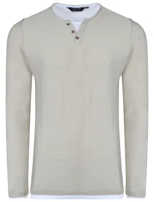 Ashcroft Y Neck Mock T-Shirt Insert Jumper In Stone - Dissident