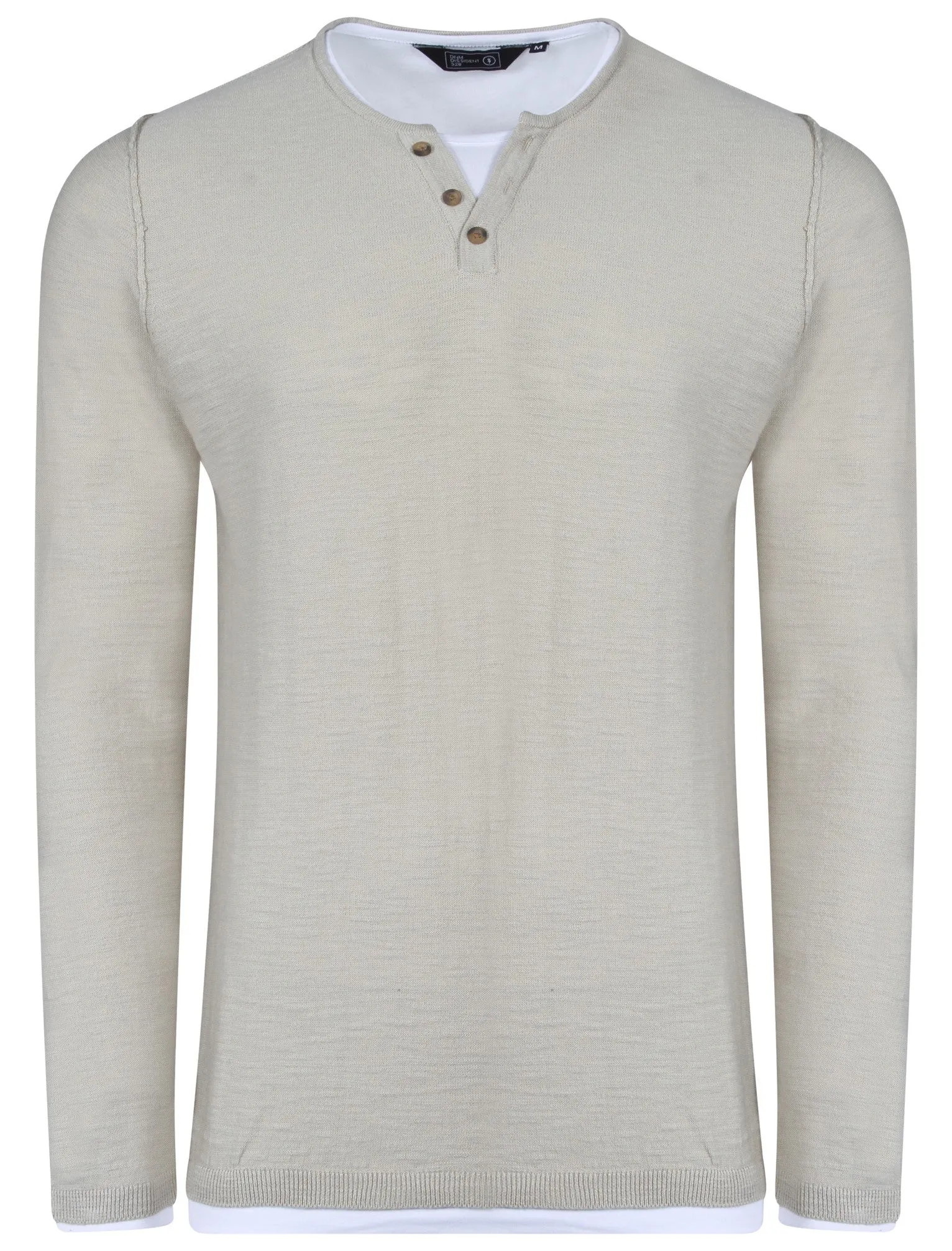 Ashcroft Y Neck Mock T-Shirt Insert Jumper In Stone - Dissident