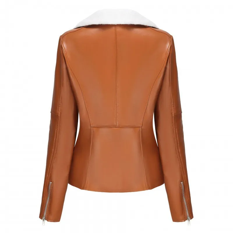 Autumn and winter new velvet leather jacket women's European size warm long-sleeved lapel jacket European and American commuter casual jacket