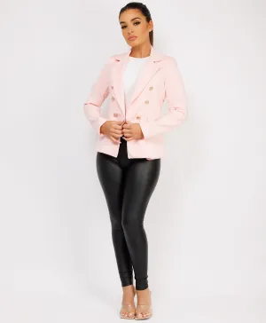 Baby Pink Double Breast Gold Buttons Elegant Blazer Jacket