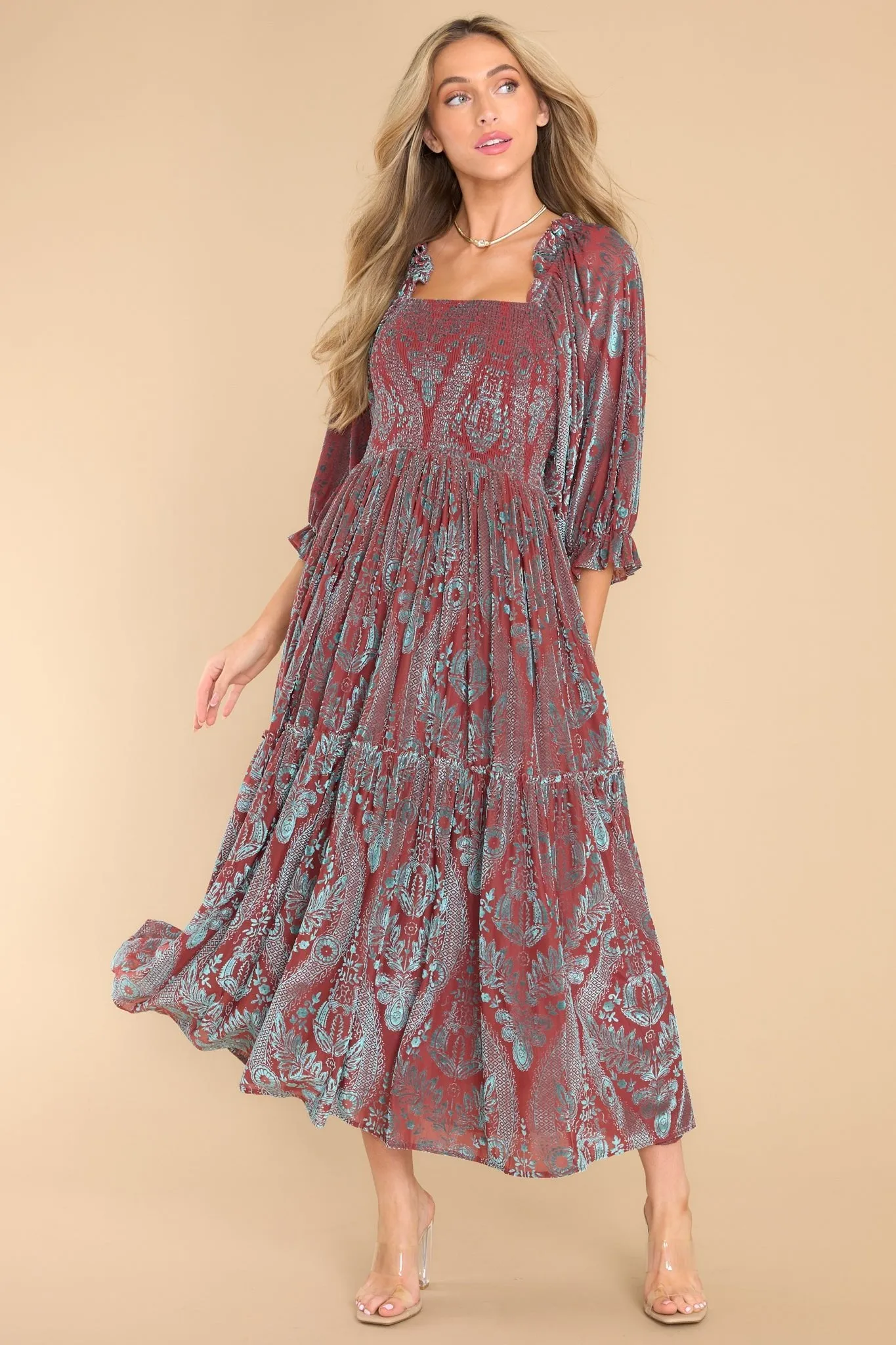 Been Here Before Rust Midi Dress
