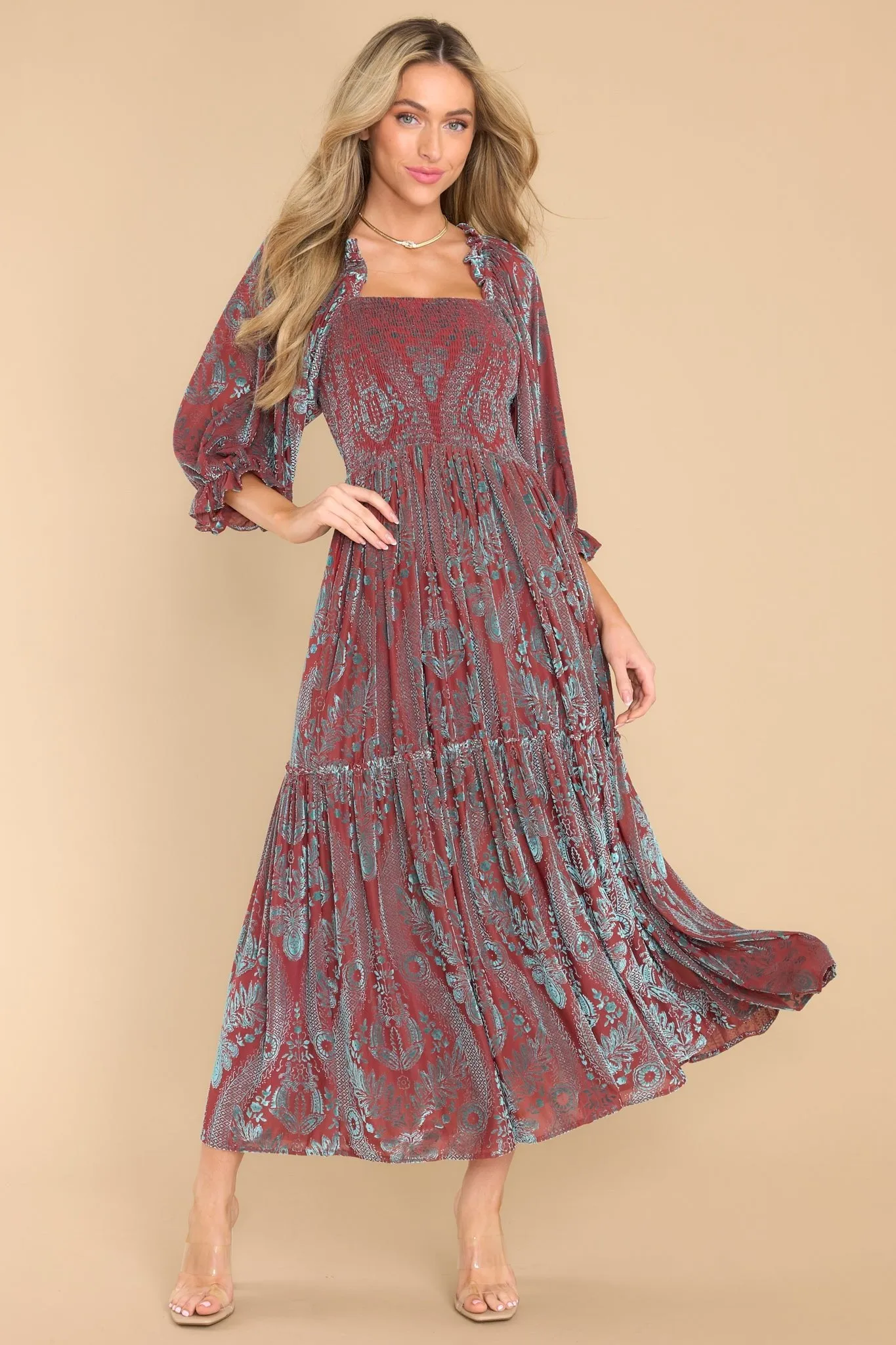 Been Here Before Rust Midi Dress