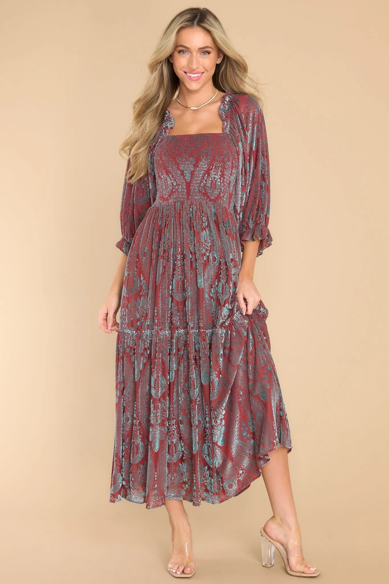 Been Here Before Rust Midi Dress
