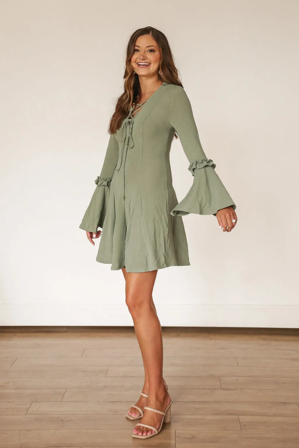 Bell Sleeve Sage Green Dress
