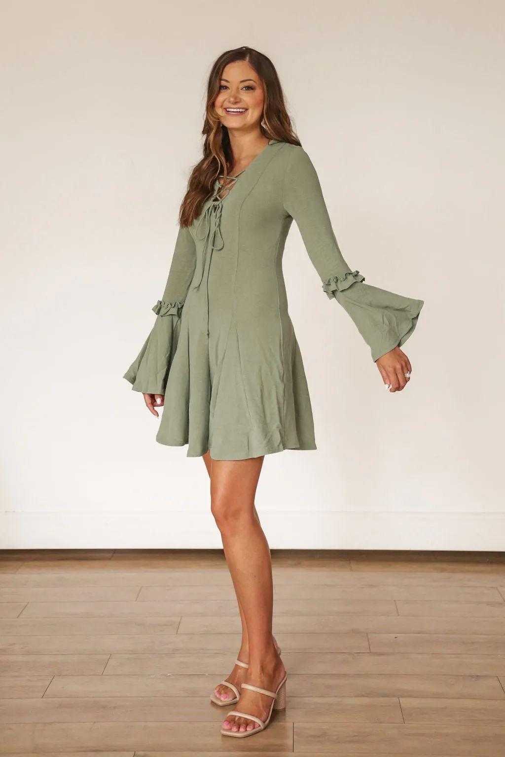 Bell Sleeve Sage Green Dress