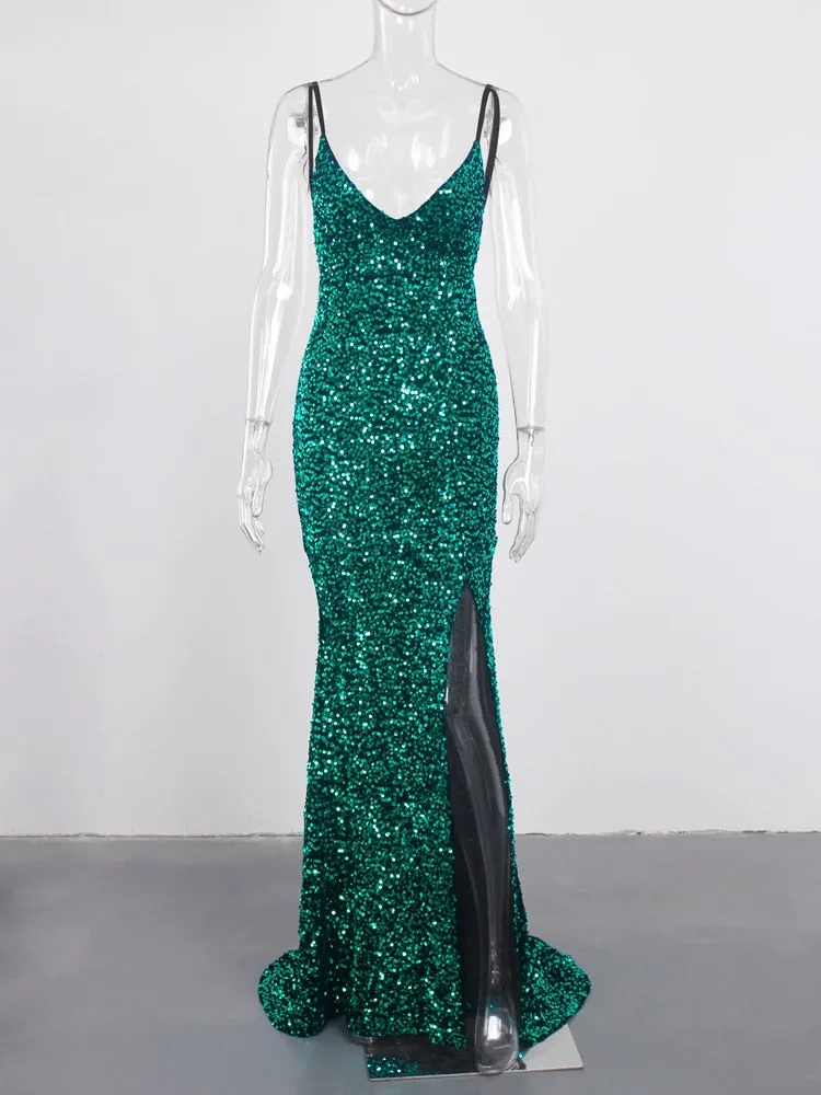 BerriesJam - Backless Slip Velvet Stretch Slit Sleeveless Cocktail Dress