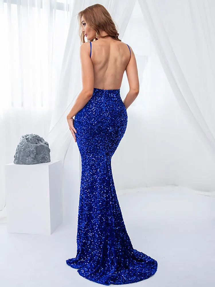 BerriesJam - Backless Slip Velvet Stretch Slit Sleeveless Cocktail Dress