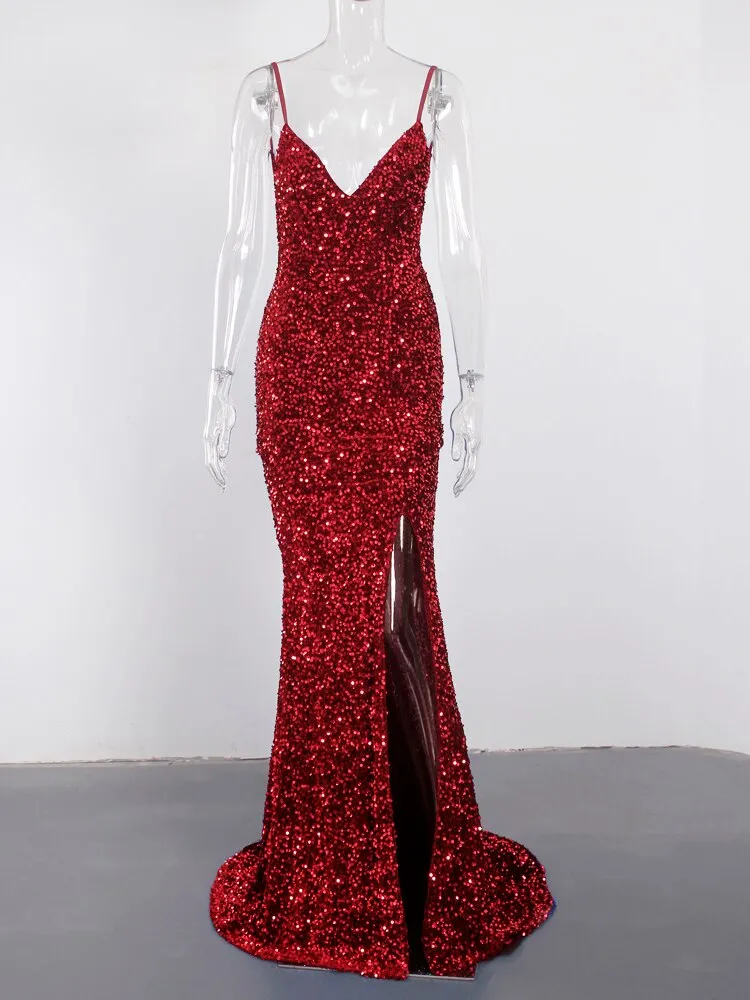BerriesJam - Backless Slip Velvet Stretch Slit Sleeveless Cocktail Dress