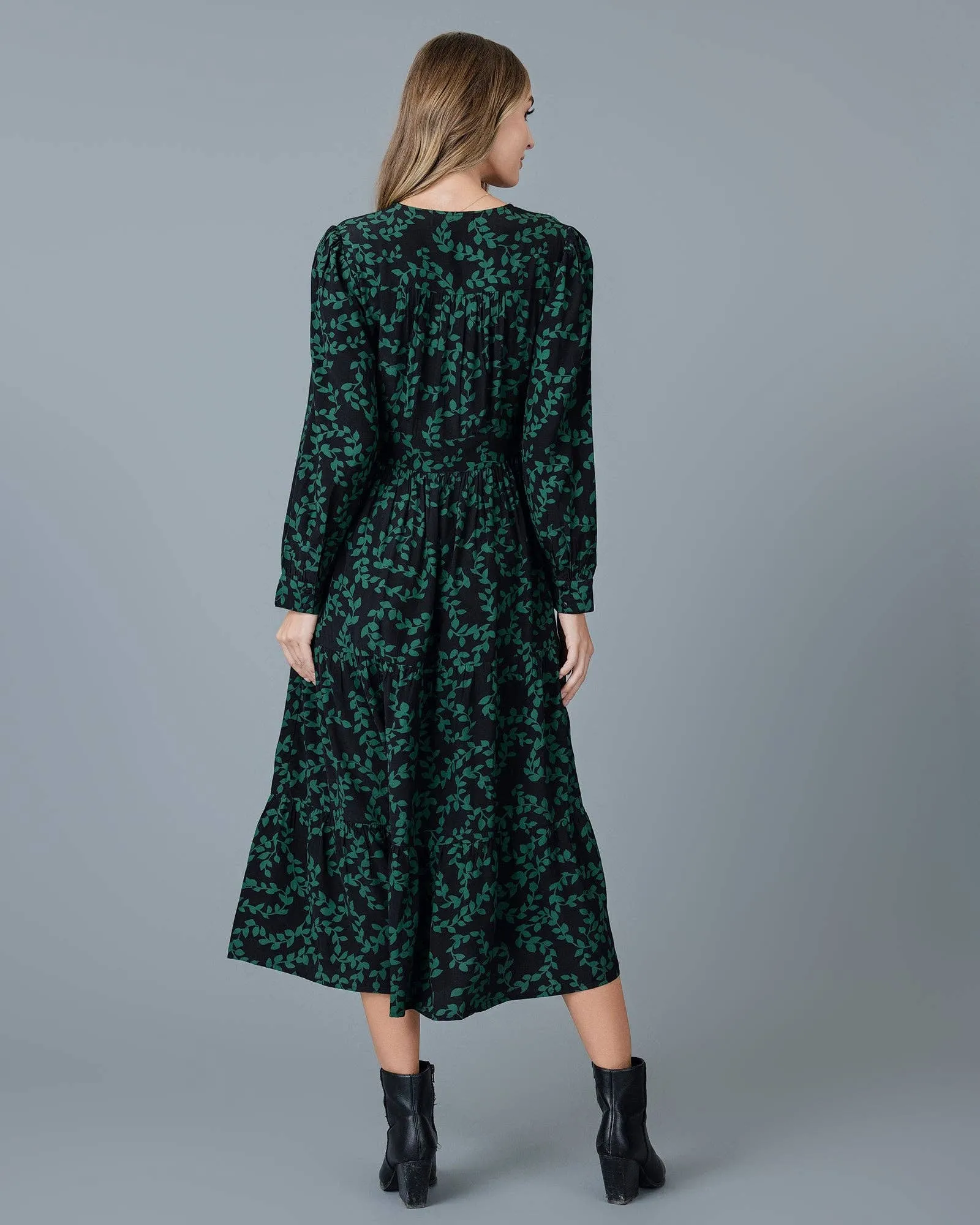 Black & Green Aven Midi Dress