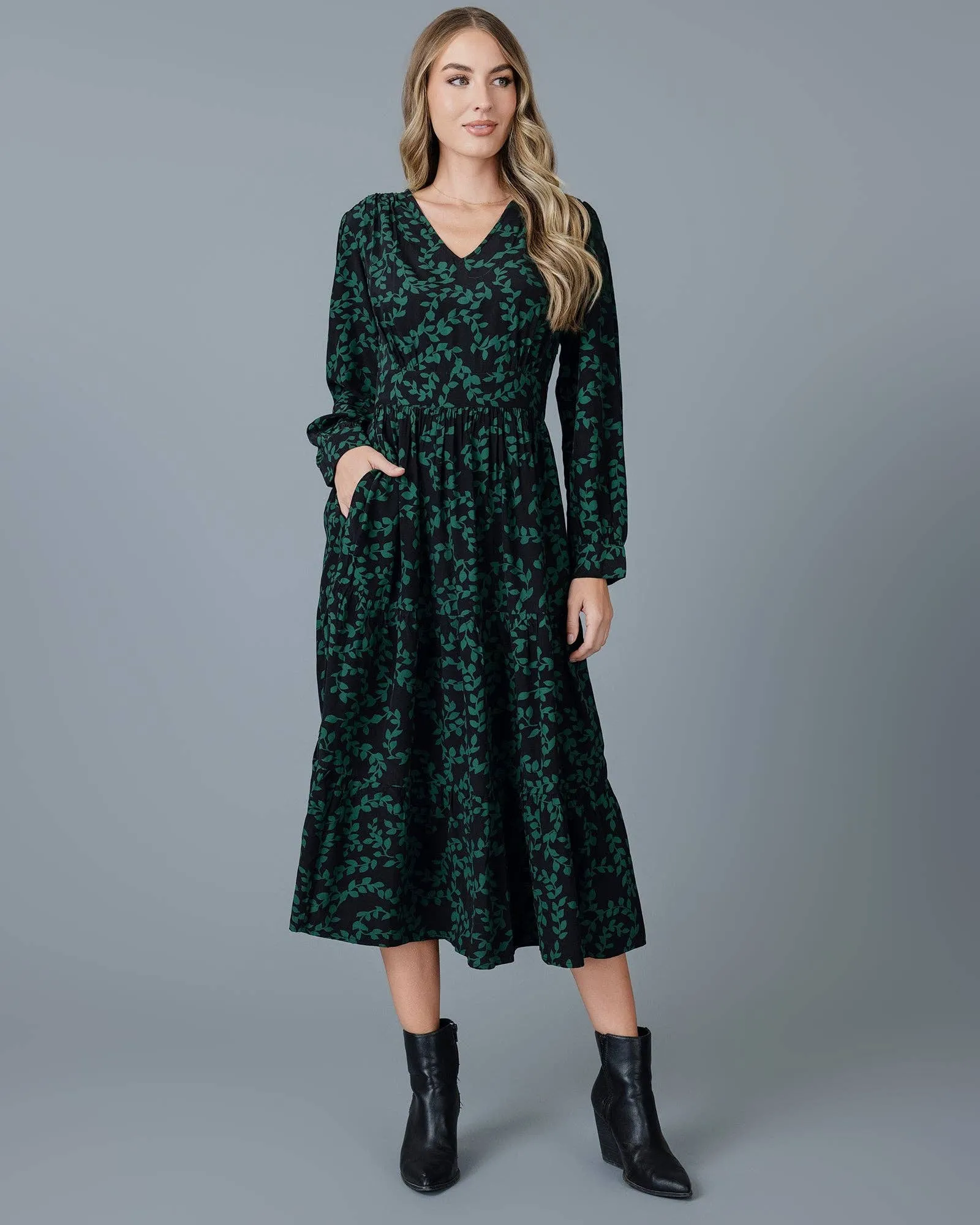 Black & Green Aven Midi Dress