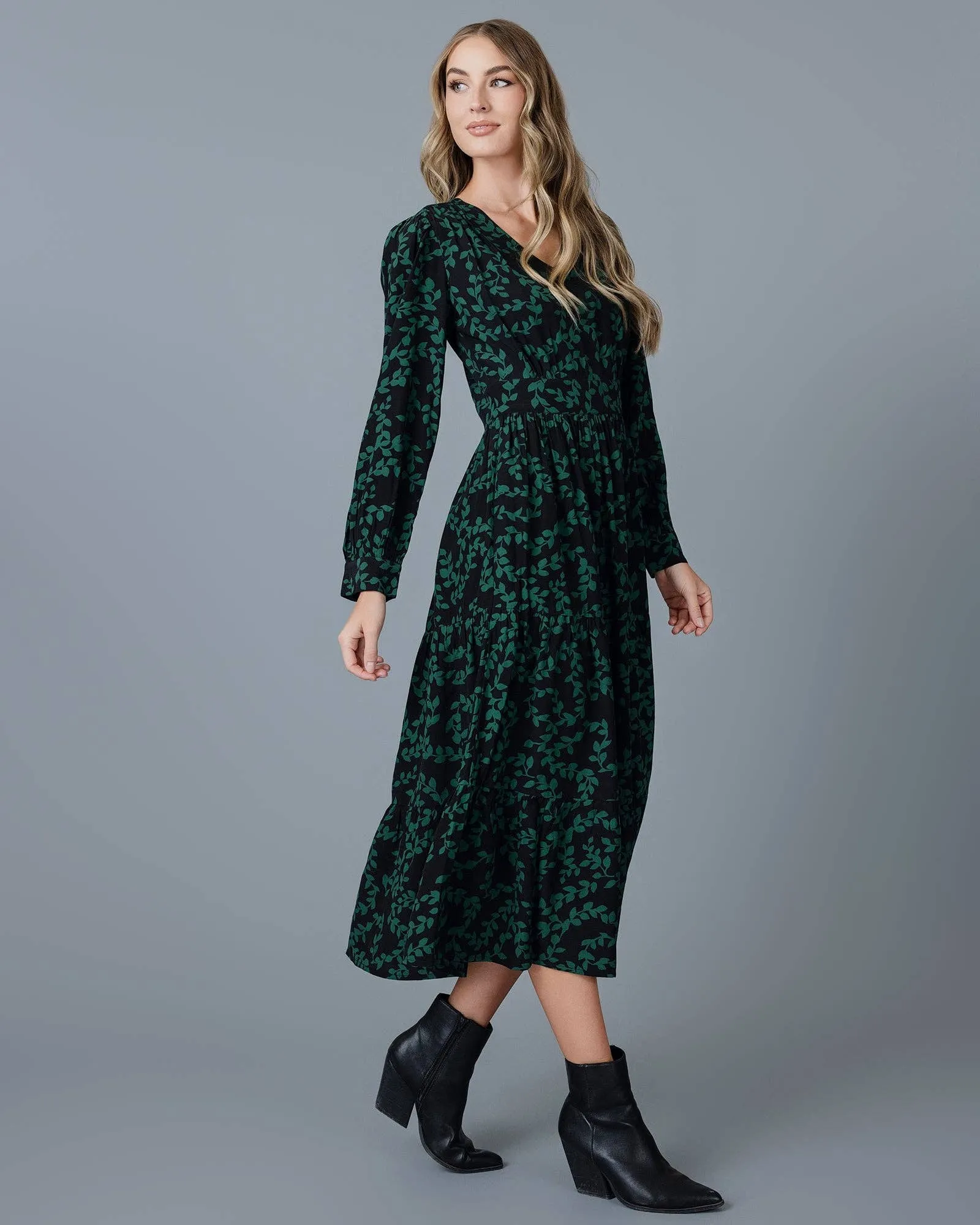 Black & Green Aven Midi Dress