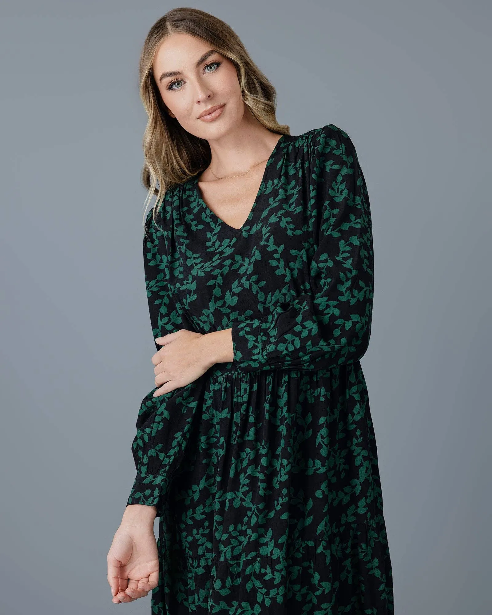 Black & Green Aven Midi Dress