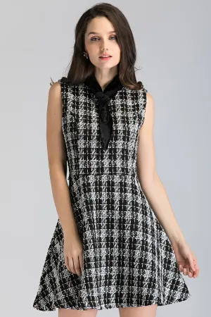 Black and White Tweed Sleeveless Midi Dress