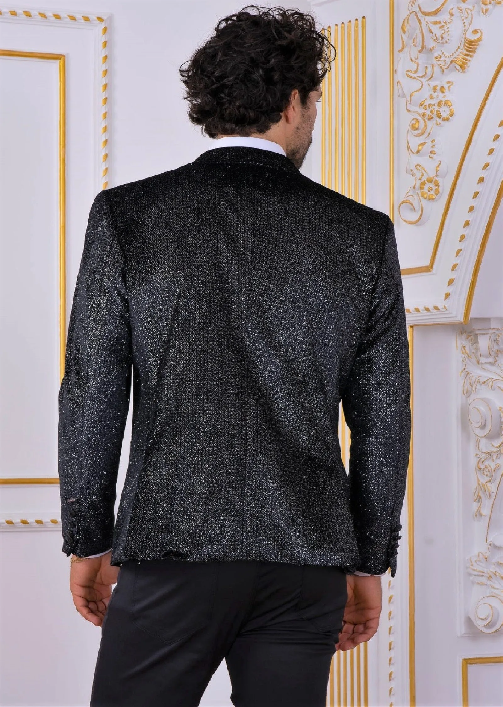 Black Silver Glittered Velvet Blazer