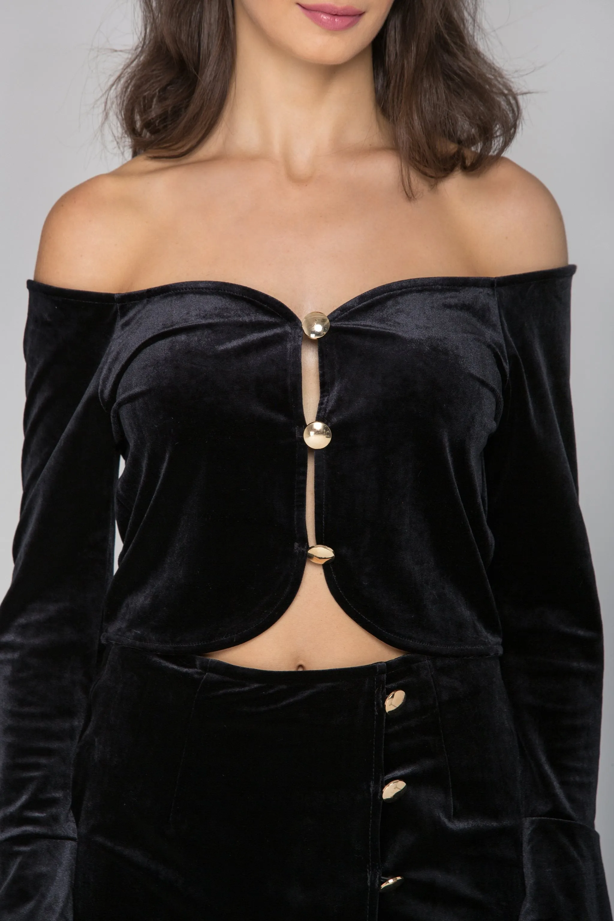 Black Velvet Flare Sleeves Two Piece Midi Dress