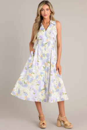 Blessed Life Lavender Floral Button Front Midi Dress