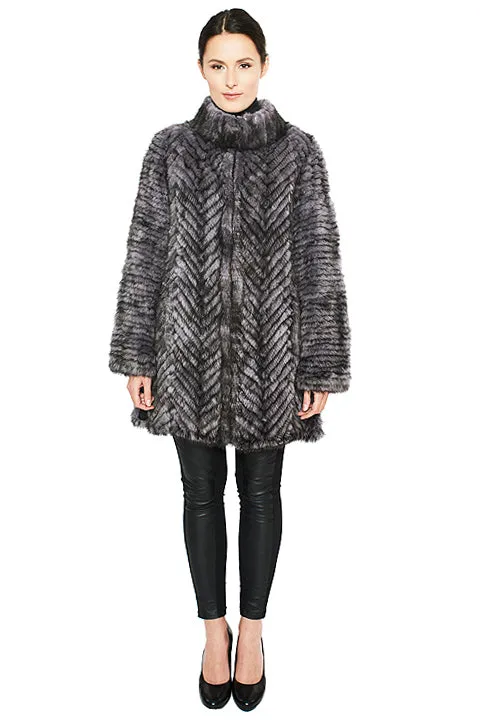 BLOOMSBURY - Layered Mink Jacket with Herringbone Pattern