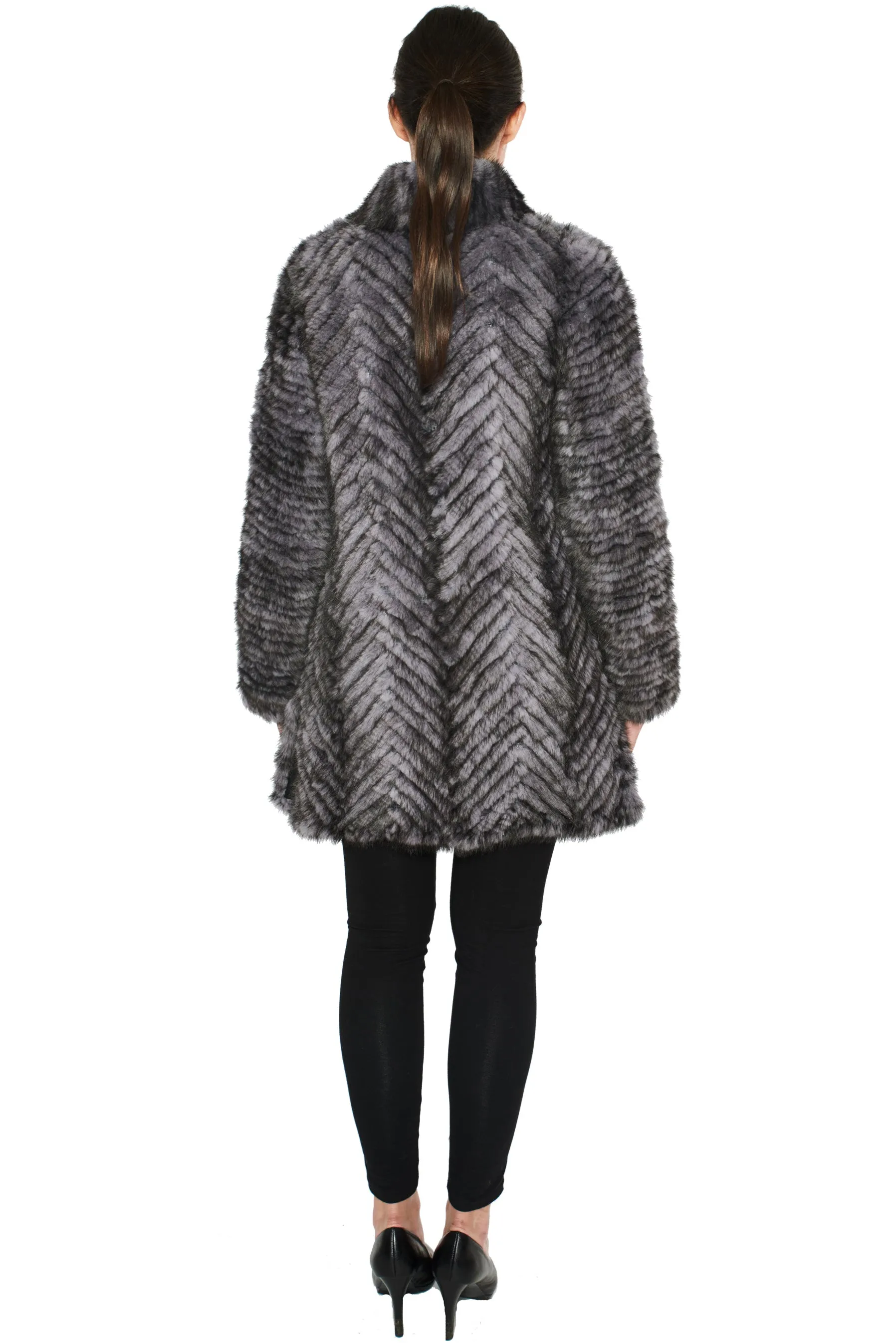 BLOOMSBURY - Layered Mink Jacket with Herringbone Pattern