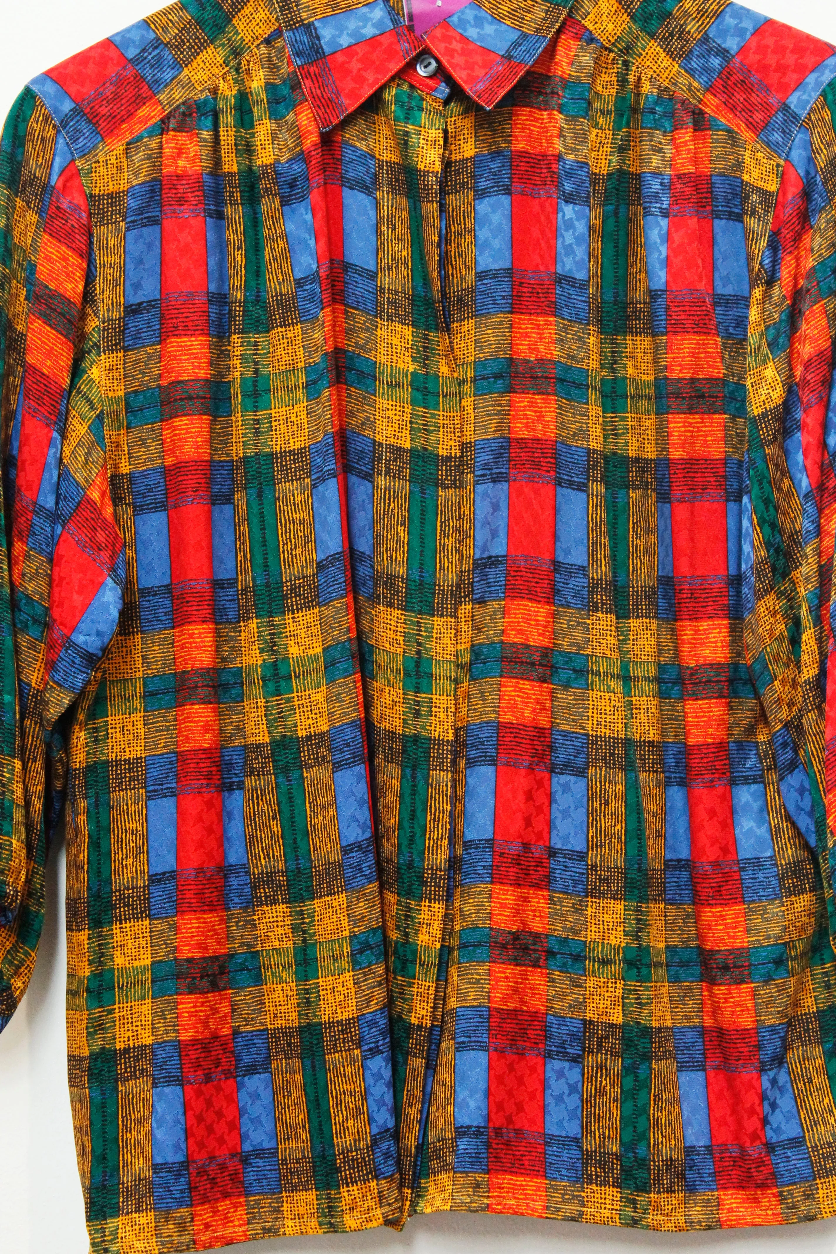 Boutique Vintage Bright Check Patterned Blouse