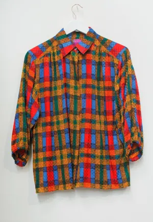 Boutique Vintage Bright Check Patterned Blouse