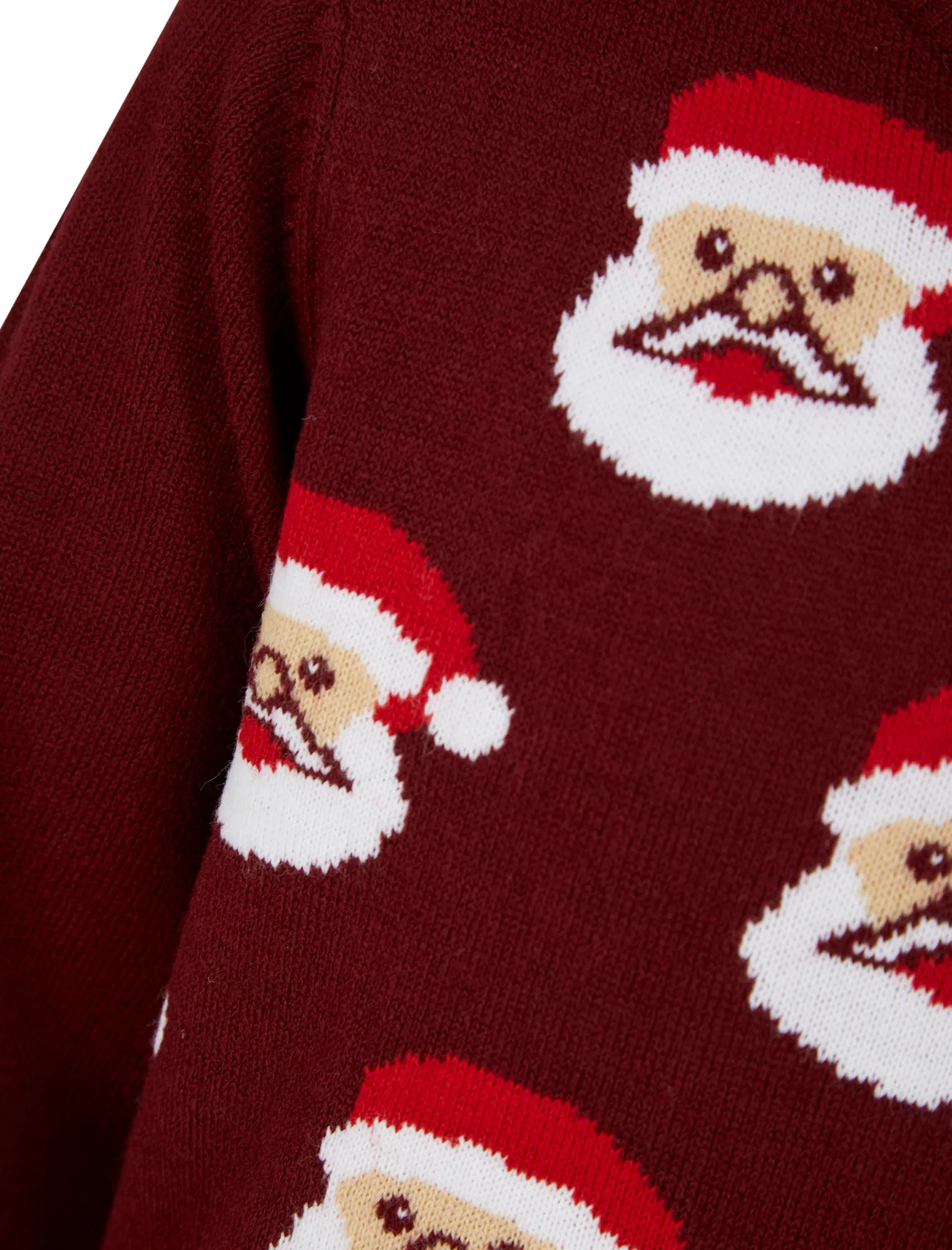 Boy's Santa Face Repeat Novelty Christmas Jumper in Claret - Merry Christmas Kids (4-12yrs)