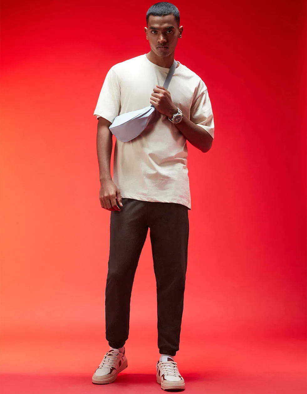 BROWN Solid Baggy Fit Joggers