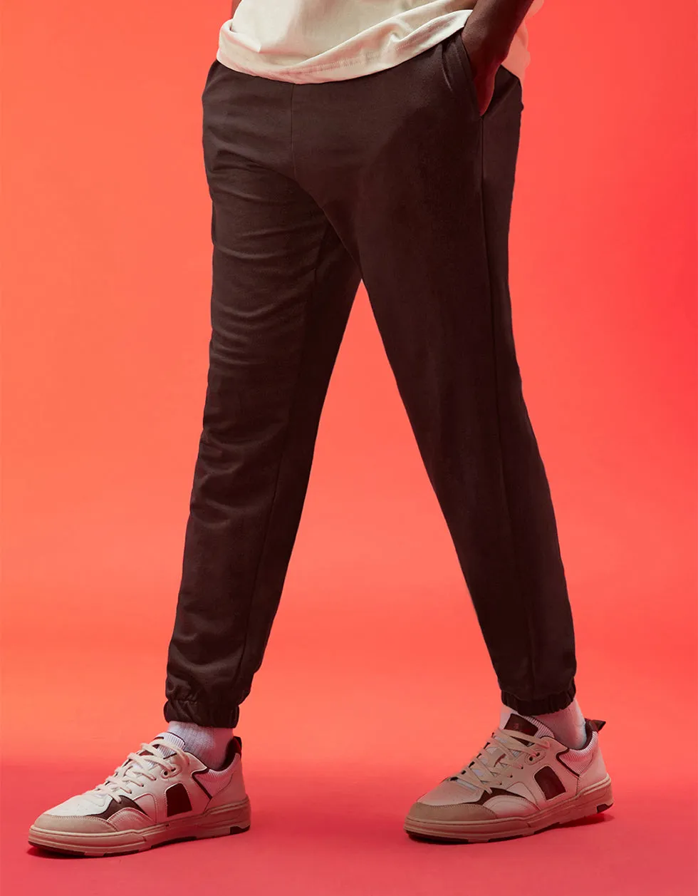 BROWN Solid Baggy Fit Joggers