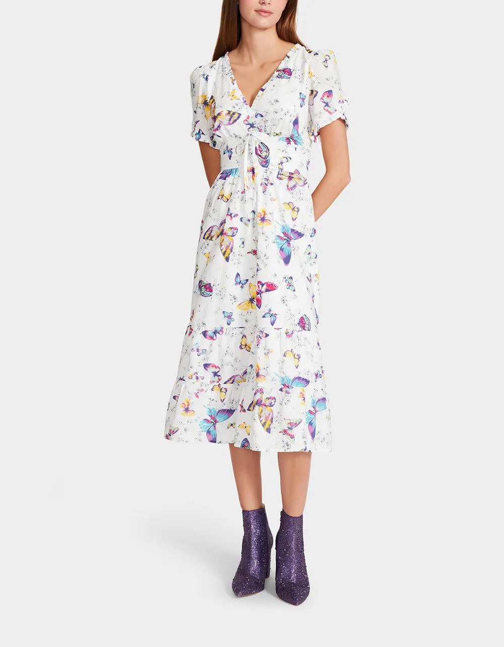 BUTTERFLY DANCE MIDI DRESS WHITE