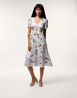 BUTTERFLY DANCE MIDI DRESS WHITE