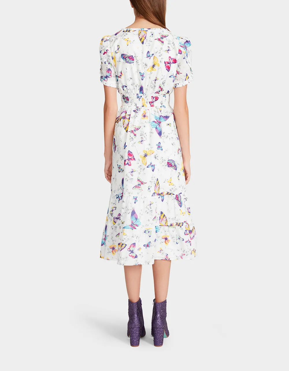 BUTTERFLY DANCE MIDI DRESS WHITE