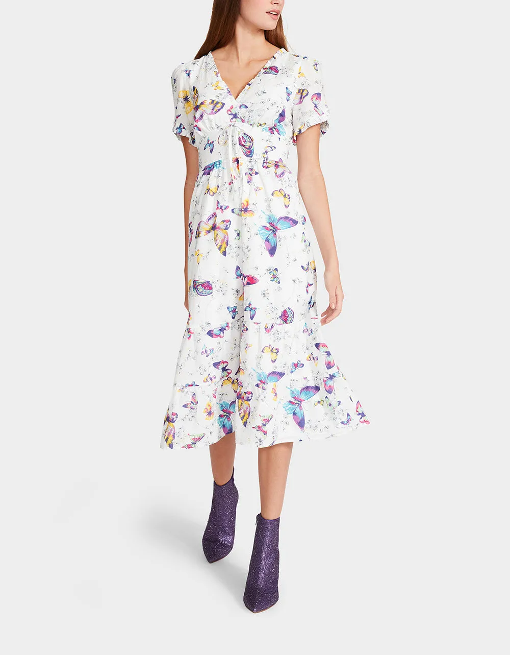 BUTTERFLY DANCE MIDI DRESS WHITE