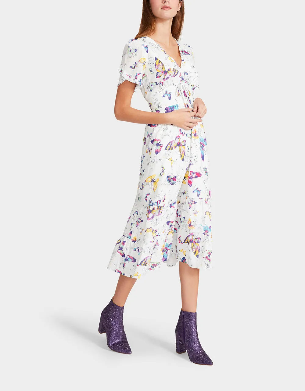 BUTTERFLY DANCE MIDI DRESS WHITE