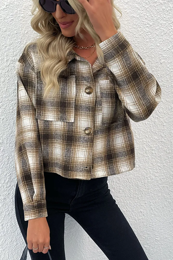 Button Up Plaid Short Shacket Coat