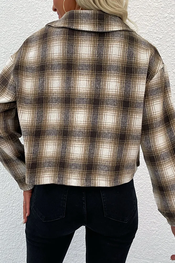 Button Up Plaid Short Shacket Coat