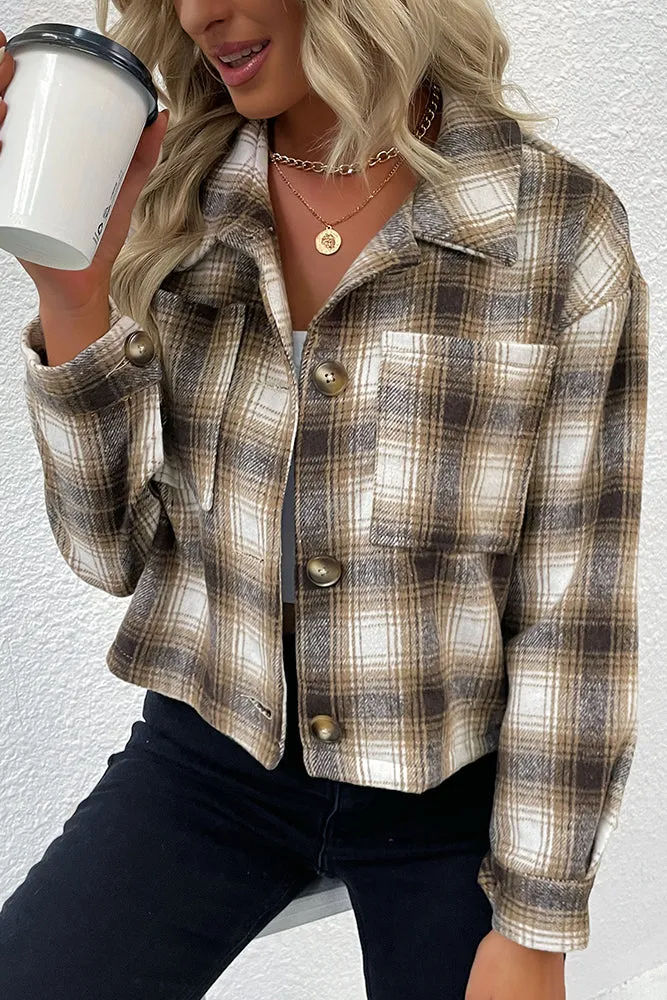 Button Up Plaid Short Shacket Coat
