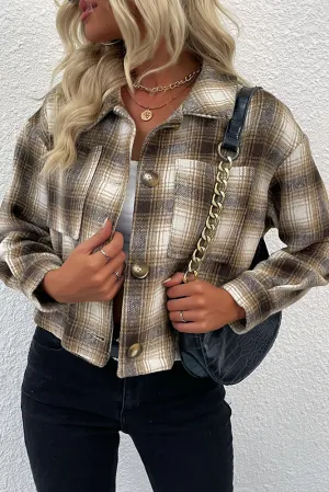 Button Up Plaid Short Shacket Coat
