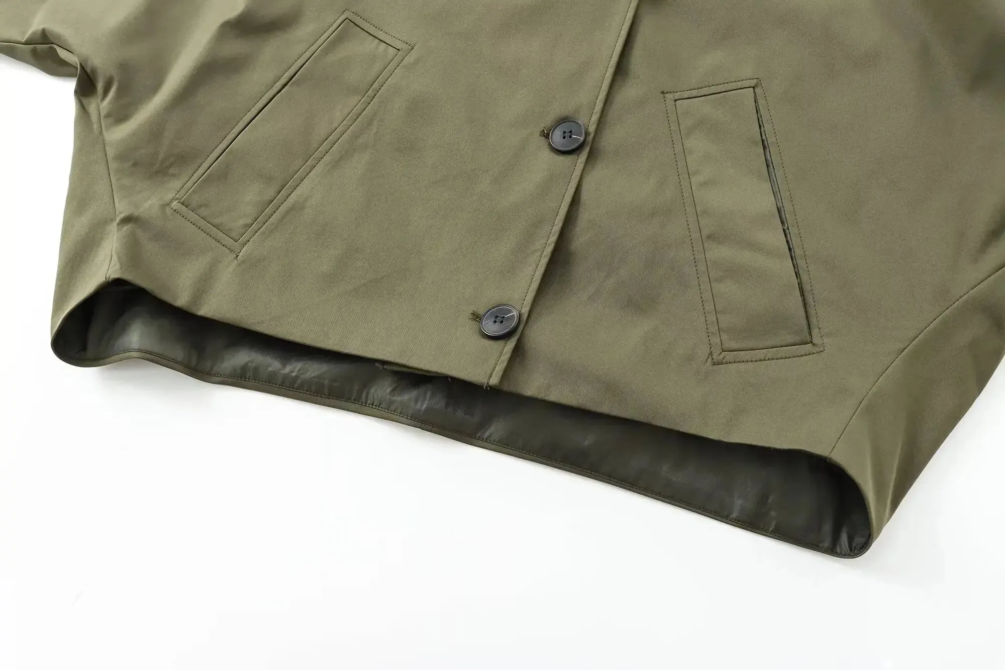 Buttoned Hooded Short Trench Jacket