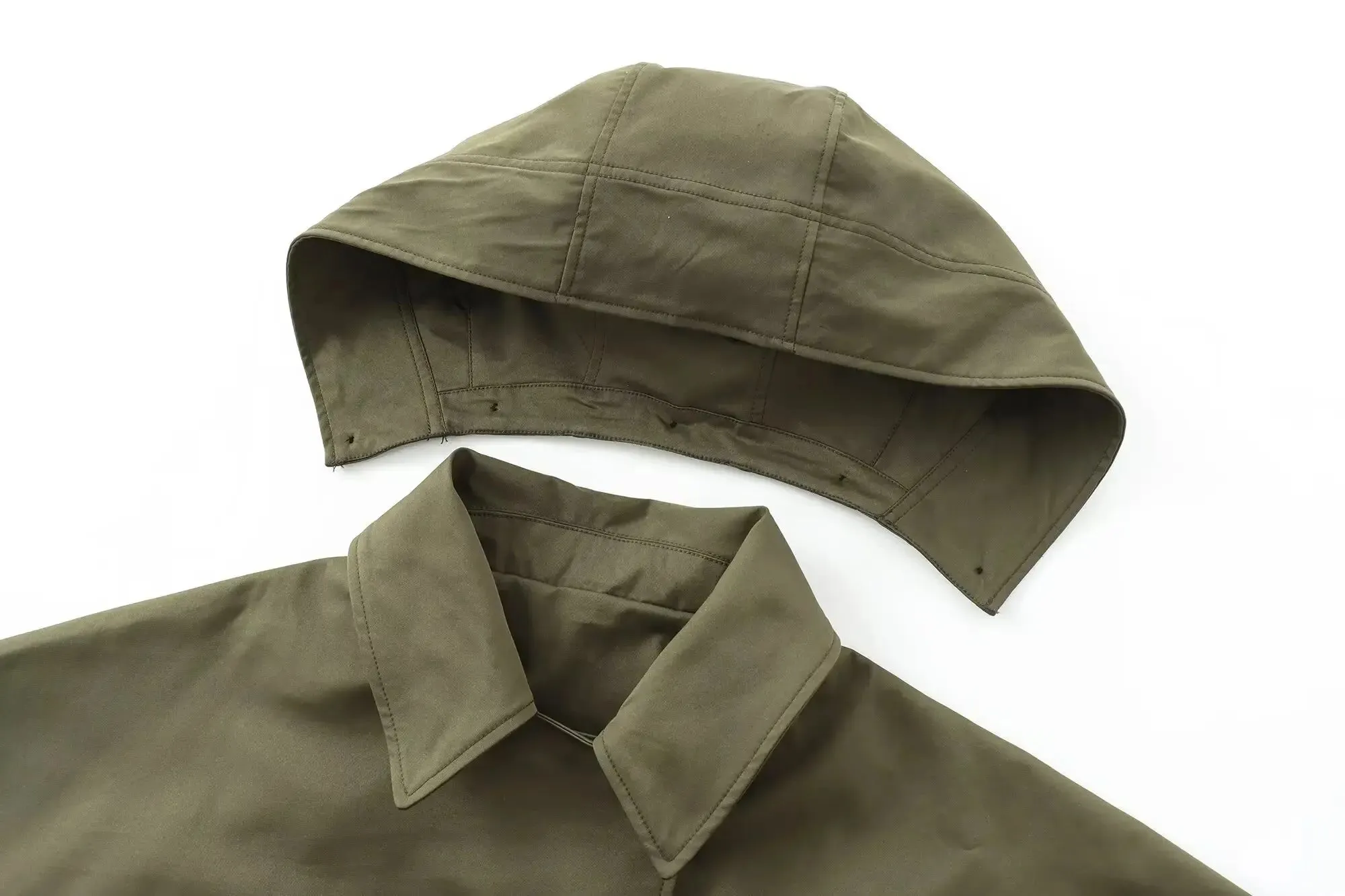 Buttoned Hooded Short Trench Jacket