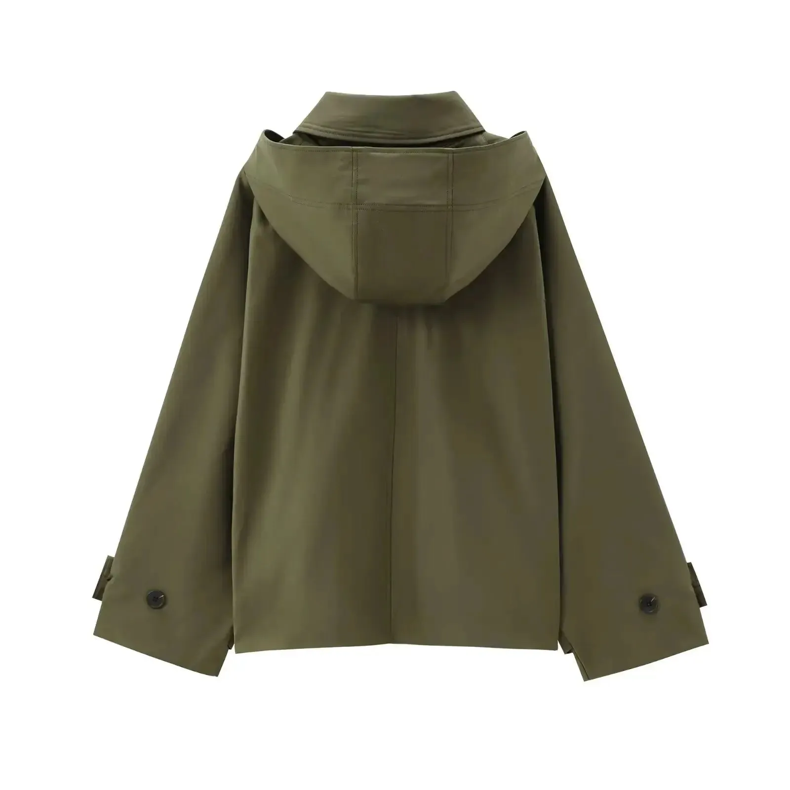 Buttoned Hooded Short Trench Jacket