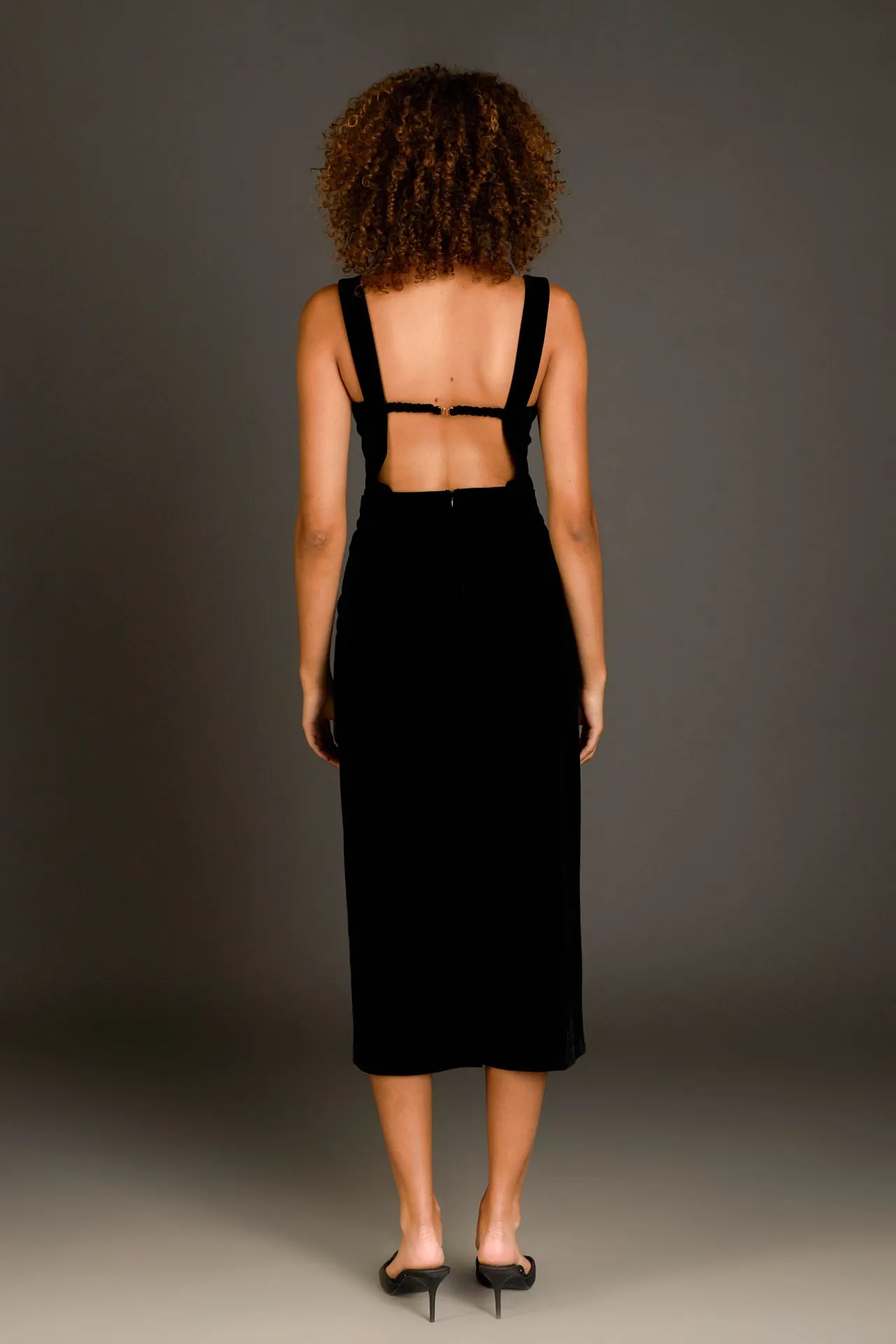 Buttoned Velvet Midi Dress