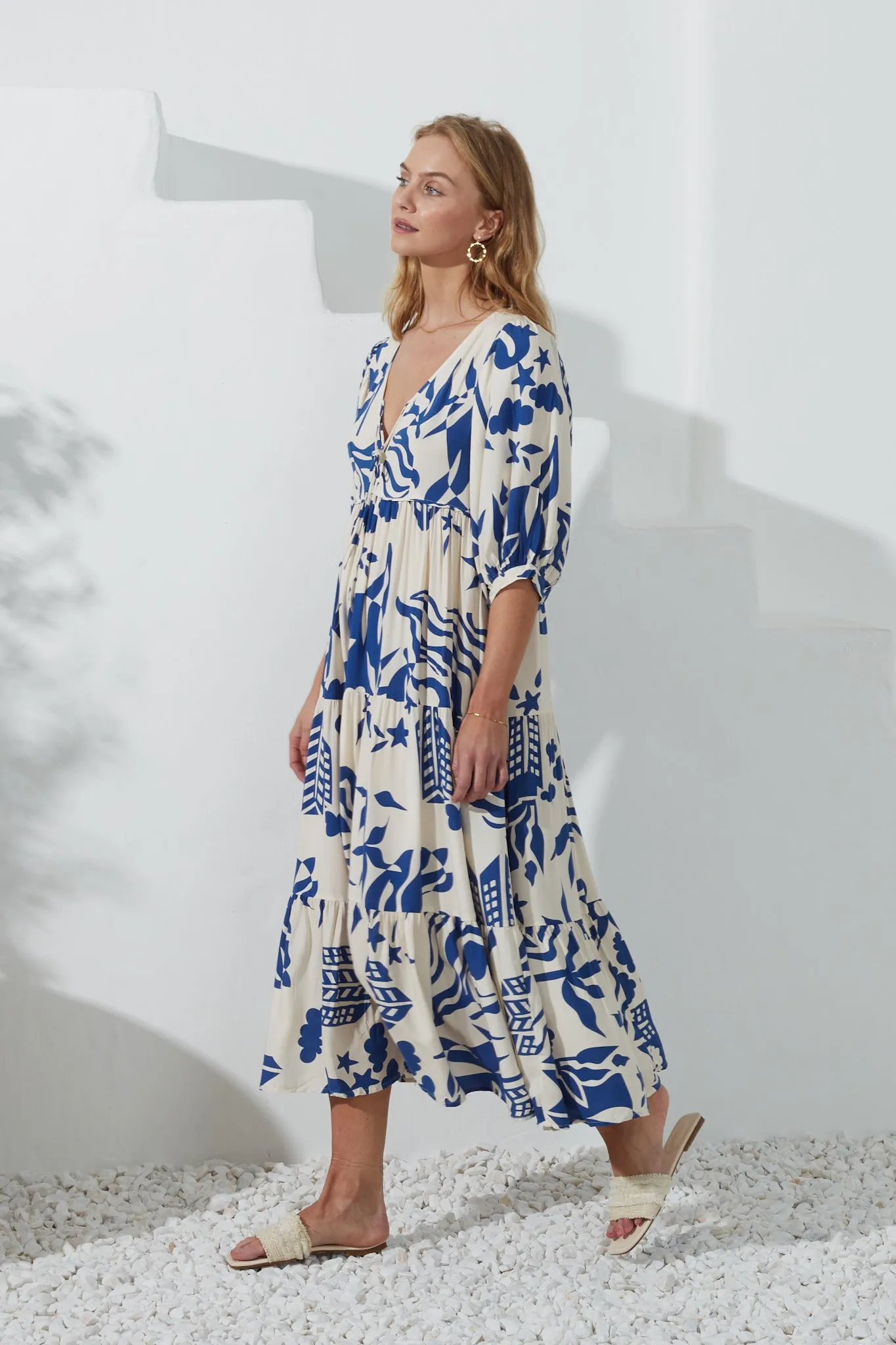 Cali Blue Abstract Midi Dress