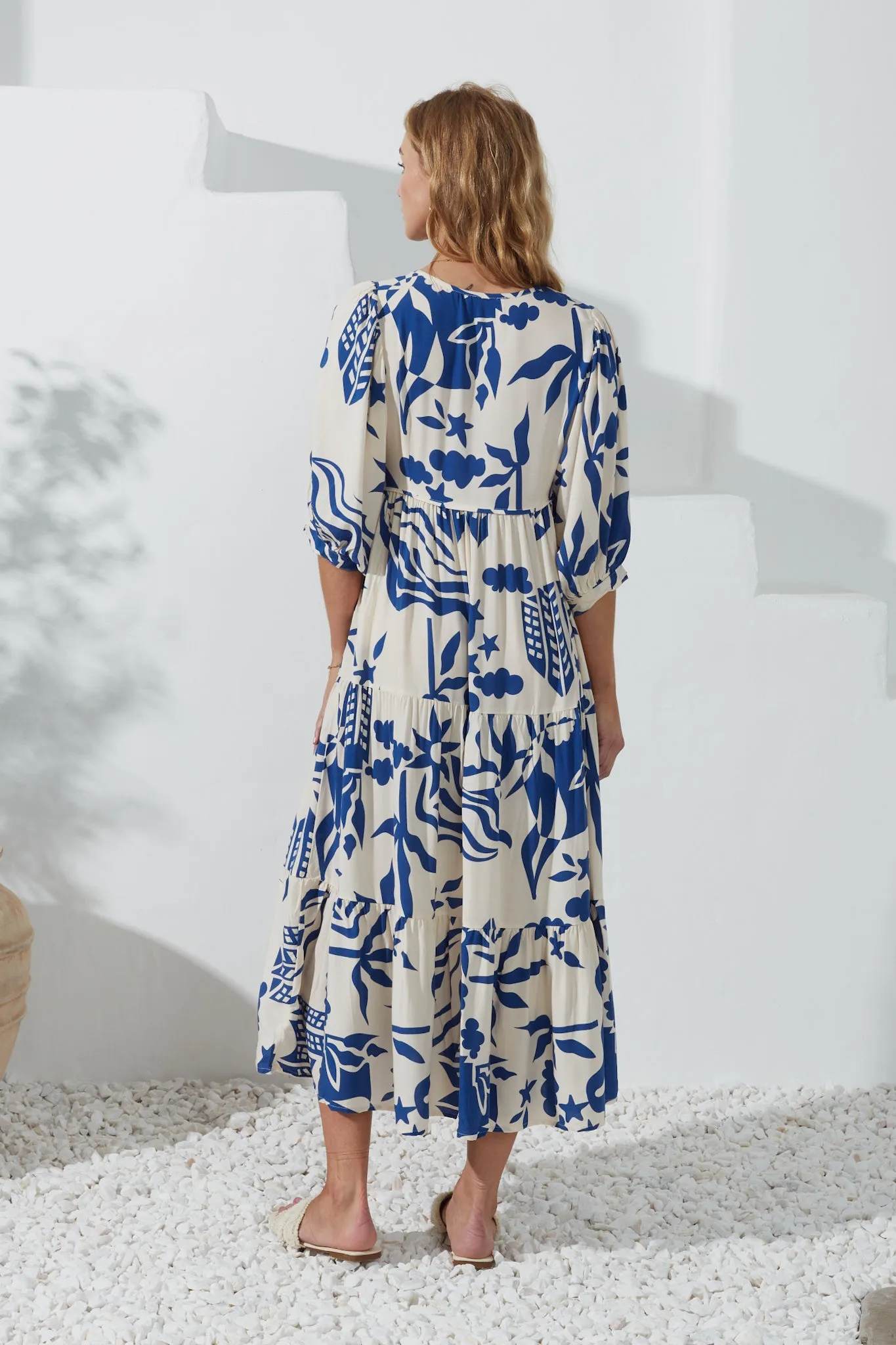 Cali Blue Abstract Midi Dress