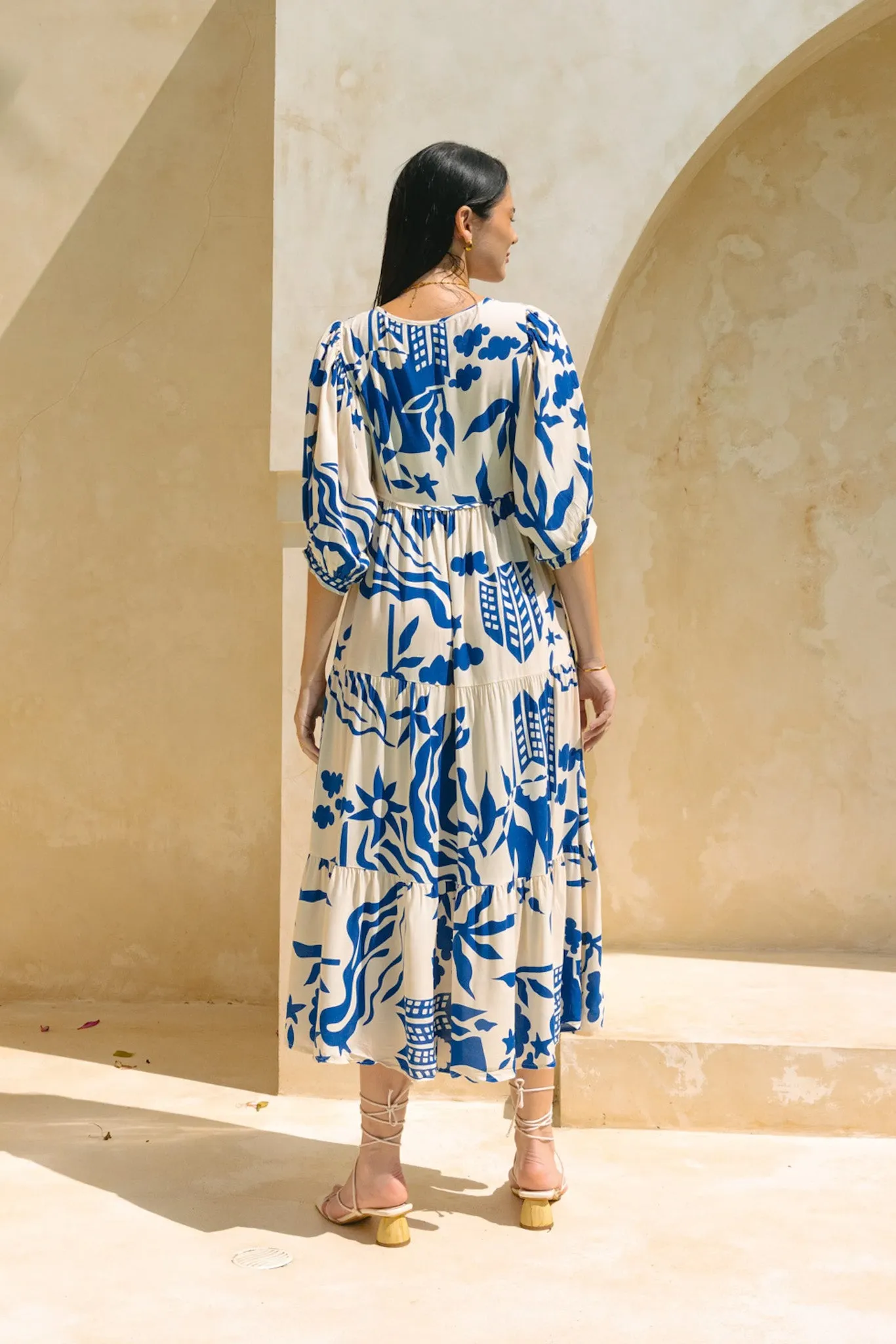 Cali Blue Abstract Midi Dress
