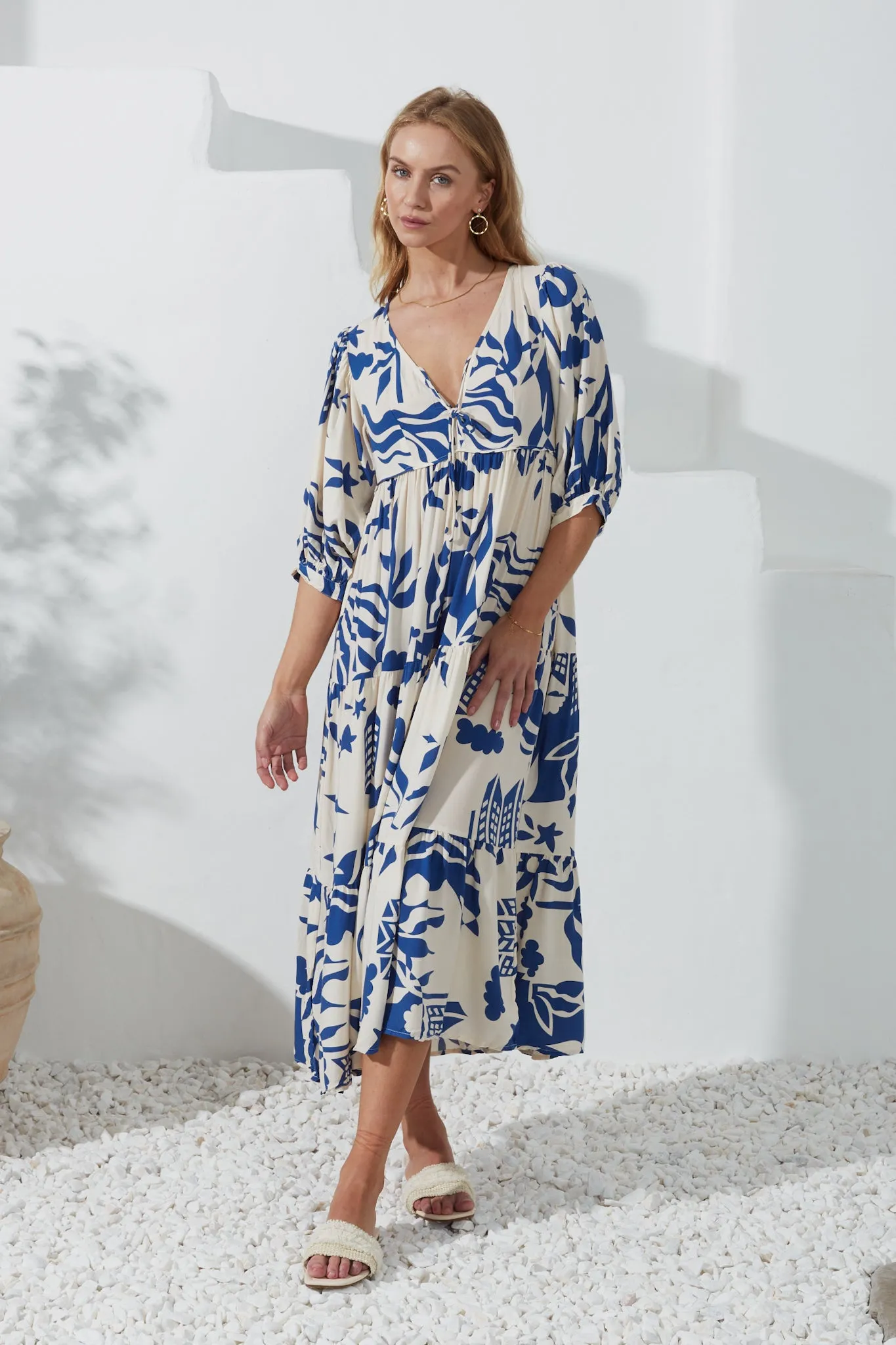 Cali Blue Abstract Midi Dress