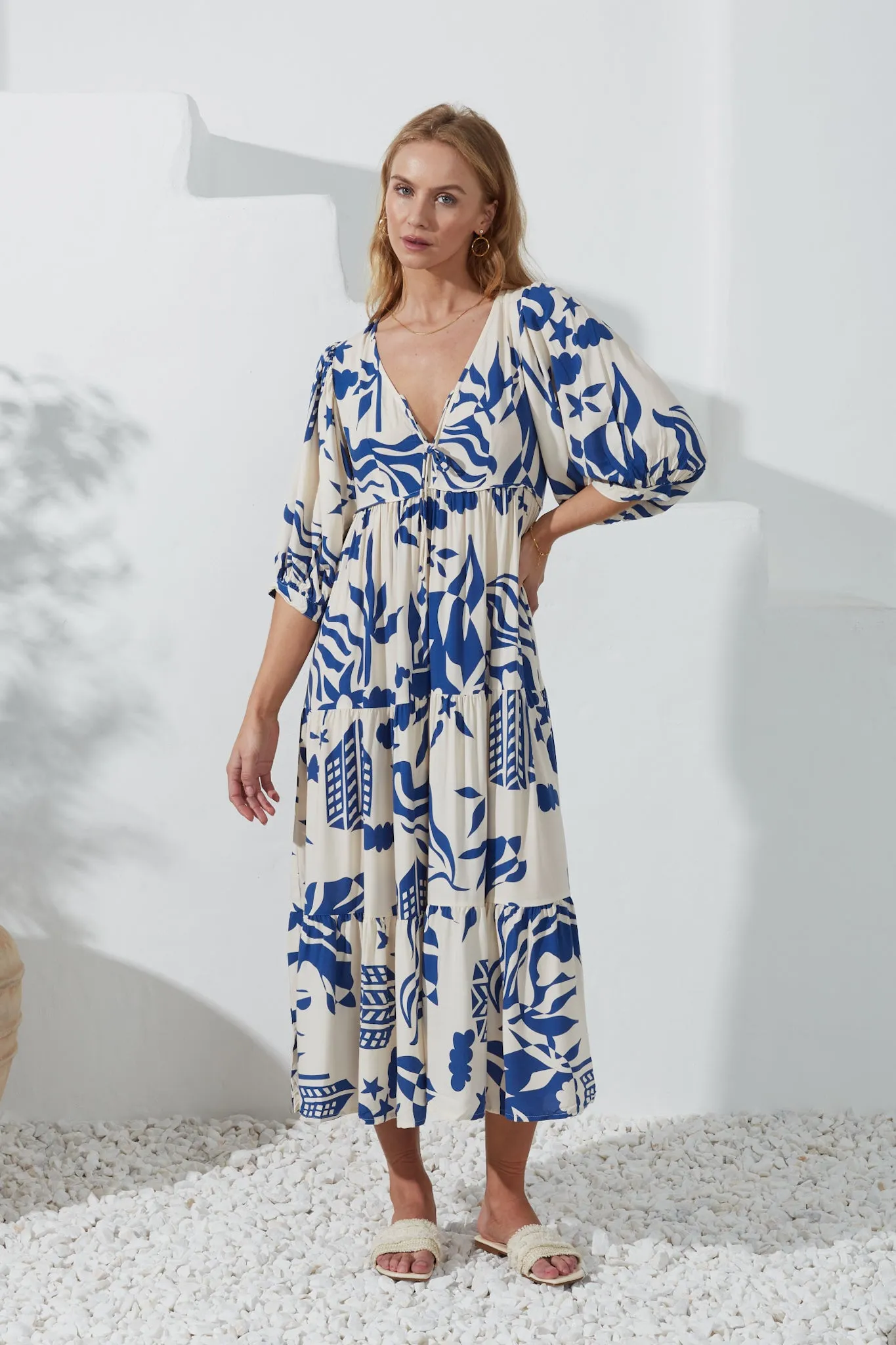 Cali Blue Abstract Midi Dress